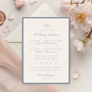 Förmliche Gerahmte Classic Monogram Dusty Blue Wed Einladung
