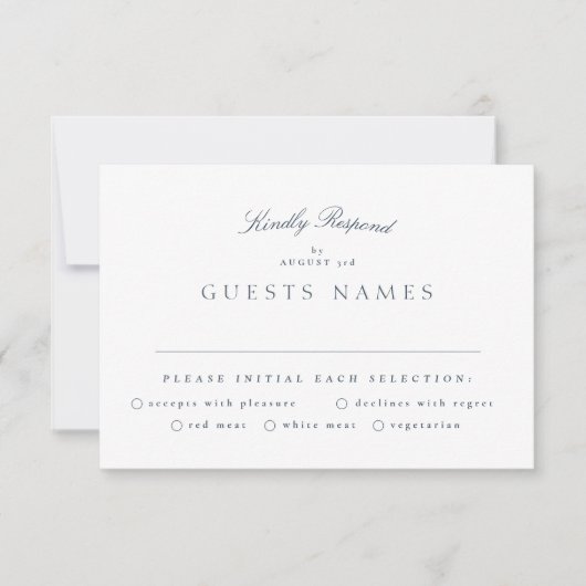 Förmliche Hochzeit der klassischen Navy mit blauer RSVP Karte (Vorderseite)