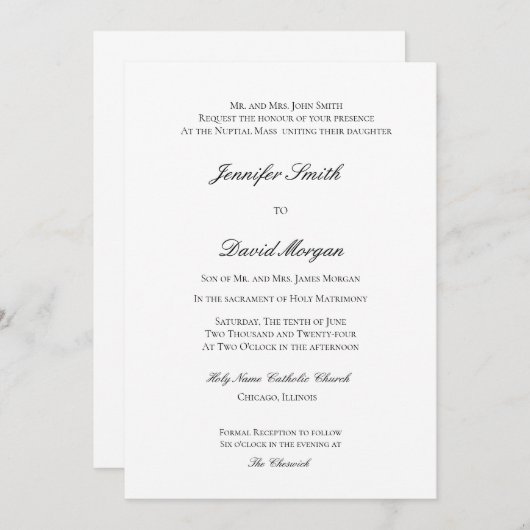 Förmliche klassische Hochzeitseinladung Einladung (Vorne/Hinten)