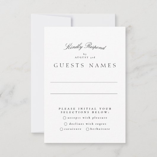 Förmliche Klassische Schwarz-weiße Kalligrafie-Hoc RSVP Karte (Vorderseite)