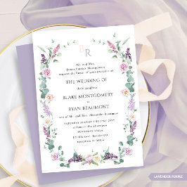 Förmliche Lavendel-Hochzeit mit Lila floraler Mono Einladung
