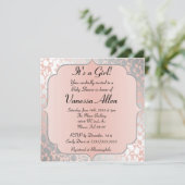 Förmliche Metallpfirsich Floral Baby Dusche Einladung (Stehend Vorderseite)