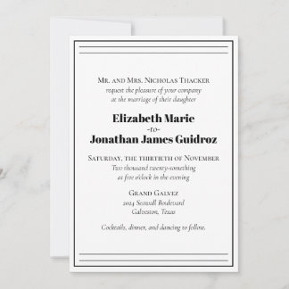 Förmliche Minimalistische Schwarz-Weiß-Hochzeit Einladung