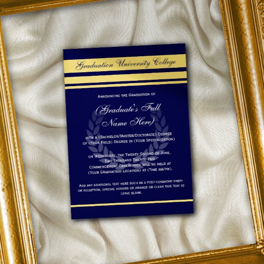 Förmliche Uni-Abschluss-Ankündigungen Blue Gold Einladung