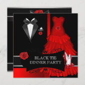 Förmliches Abendessen Party Schwarze Krawatte Red Einladung (Vorne/Hinten)