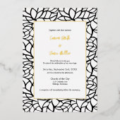 Förmliches Abstraktes Leaf-Muster in Weiß und Schw Folieneinladung (Vorderseite)