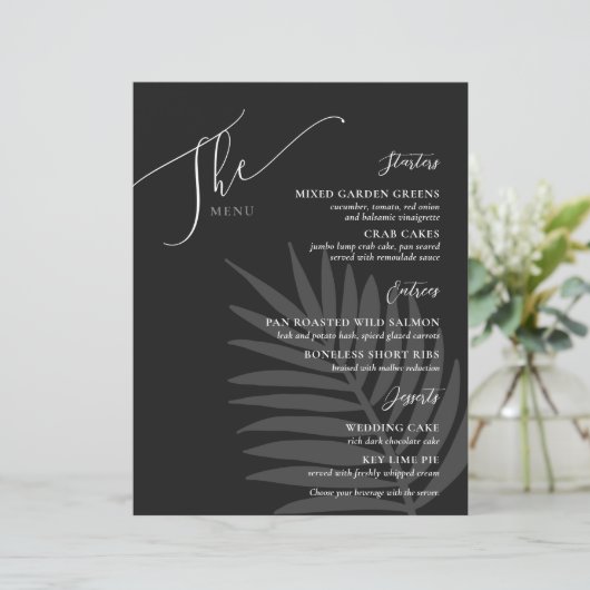 Förmliches einfaches Hochzeitsmenü Schwarz-weiß gr (Stehend Vorderseite)