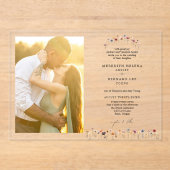 Förmliches farbiges, blumengeschmücktes Foto Horiz Acryleinladungen (Vorderseite)