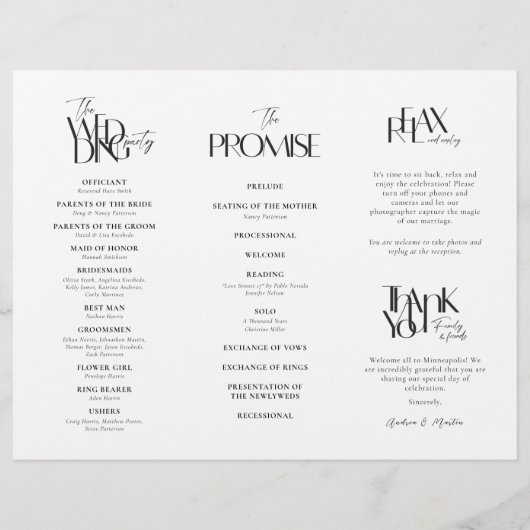 Förmliches Hochzeitsprogramm Schwarz-weiß (Rückseite)