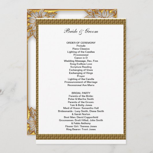 Förmliches Hochzeitsprogramm Weiß und Gold Programm (Vorne/Hinten)