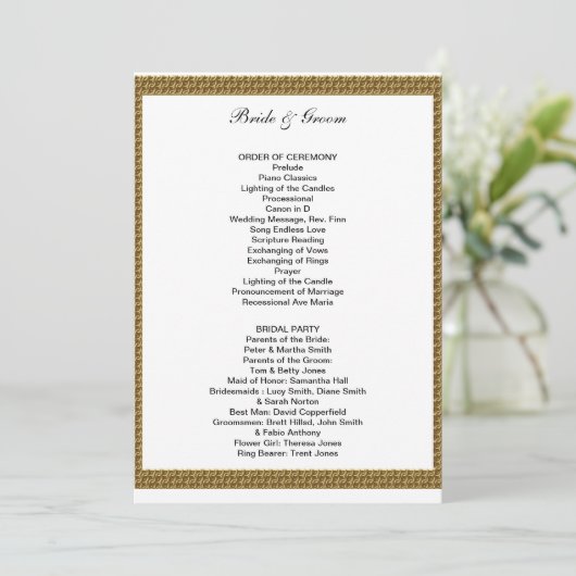 Förmliches Hochzeitsprogramm Weiß und Gold Programm (Stehend Vorderseite)