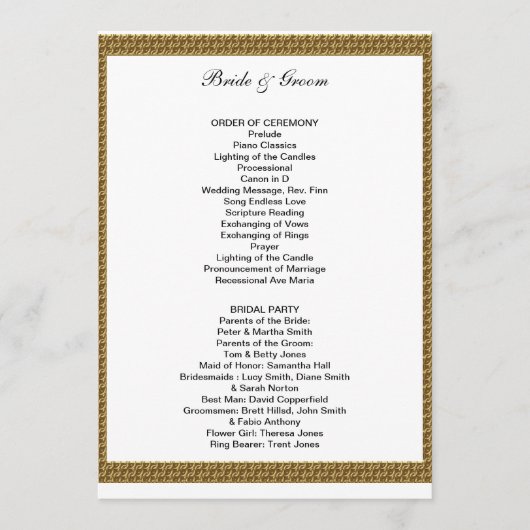 Förmliches Hochzeitsprogramm Weiß und Gold Programm (Vorderseite)