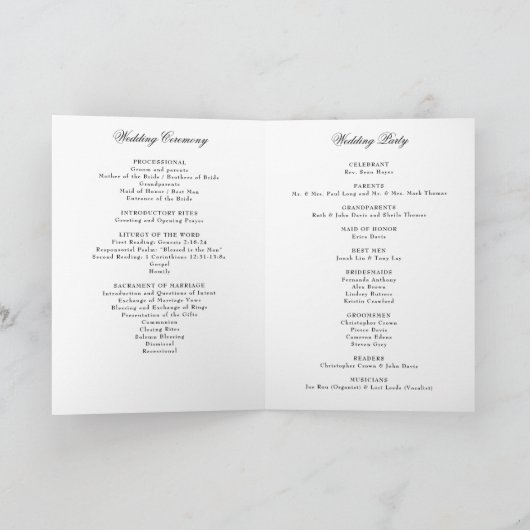 Förmliches katholisches Hochzeitsprogramm Karte (Innenseite)