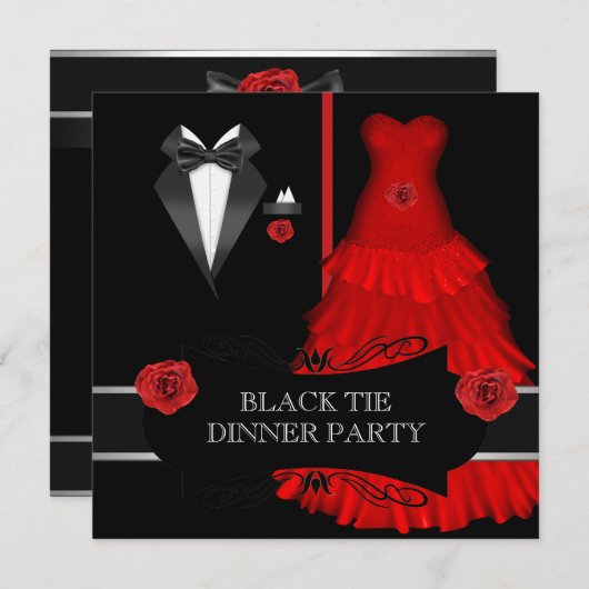 Förmliches Party Weiß Schwarze Krawatte Rot 2 Einladung (Vorne/Hinten)