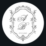 Förmliches Schwarz-Weiß-Wappen Runder Aufkleber<br><div class="desc">Fügen Sie Ihren Gastgeschenke Hochzeiten,  Umschlägen oder Geschenktaschen eine raffinierte Touch mit diesem eleganten Rundaufkleber hinzu. Mit einem zeitlosen Wappen aus Schwarz und Weiß und einem personalisierten Monogramm ist es das perfekte Detail für klassische,  formelle oder traditionelle Hochzeitsthemen.</div>