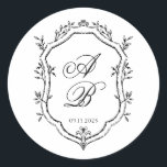 Förmliches Schwarz-Weiß-Wappen Runder Aufkleber<br><div class="desc">Fügen Sie Ihren Gastgeschenke Hochzeiten,  Umschlägen oder Geschenktaschen eine raffinierte Touch mit diesem eleganten Rundaufkleber hinzu. Mit einem zeitlosen Wappen aus Schwarz und Weiß und einem personalisierten Monogramm ist es das perfekte Detail für klassische,  formelle oder traditionelle Hochzeitsthemen.</div>
