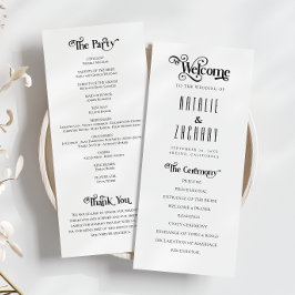 Förmliches Typografie-Schwarz-weiß-Hochzeitsprogra Programm