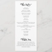Förmliches Typografie-Schwarz-weiß-Hochzeitsprogra Programm (Rückseite)