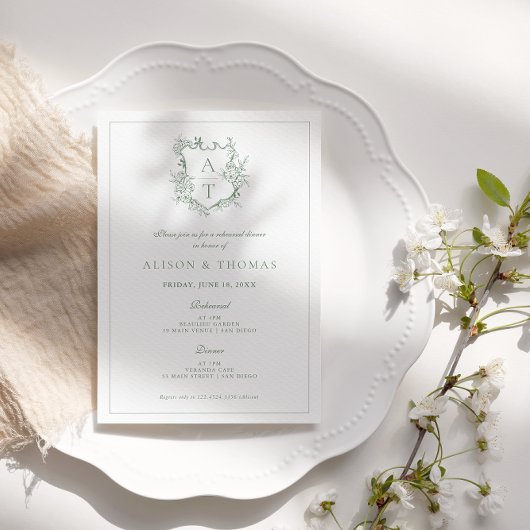 Förmliches Wappen Sage Green Probe Dinner Einladung