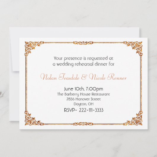 Förmliches Weißes Hochzeitessen Probe Einladung (Vorderseite)