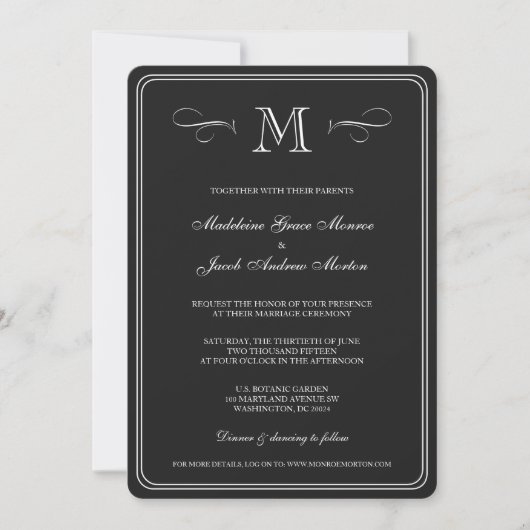 Formmonogramm| Schwarz-Weiß-Hochzeit Einladung (Vorderseite)