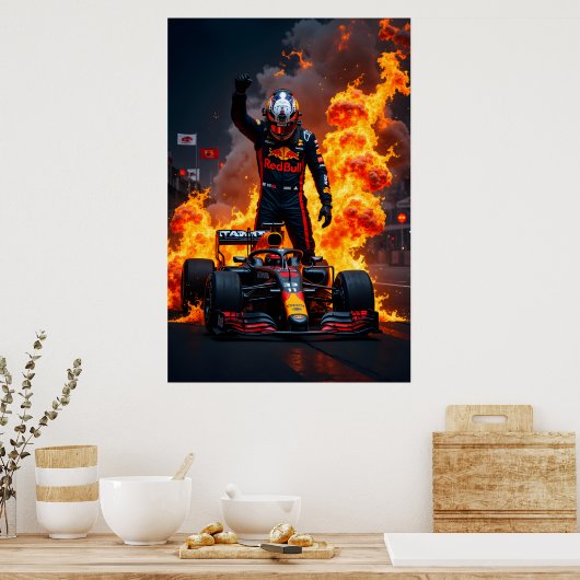 Formula One Racing Champion Celebration with Fire  Poster (Küche)