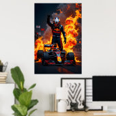 Formula One Racing Champion Celebration with Fire Poster (Heimbüro)