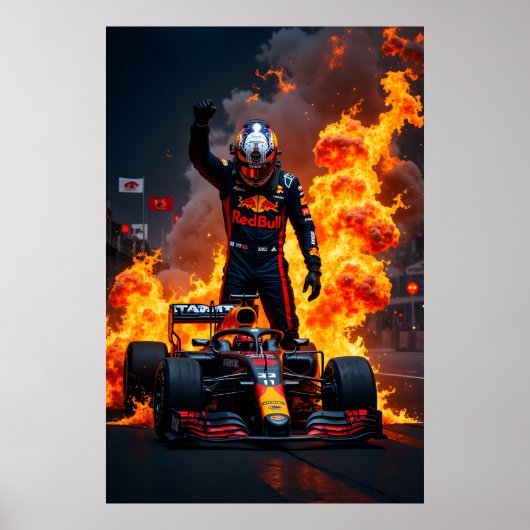 Formula One Racing Champion Celebration with Fire Poster (Vorne)