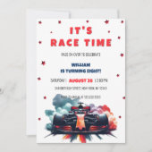 Formula Race Car Red Smoke Stars F1 Birthday Einladung (Vorderseite)