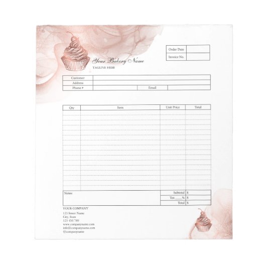 Formular für Bestellungen von Backwaren mit Kondit Notizblock (Vorderseite)
