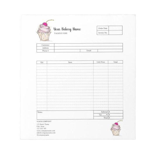 Formular für Bestellungen von Backwaren mit Kondit Notizblock (Vorderseite)