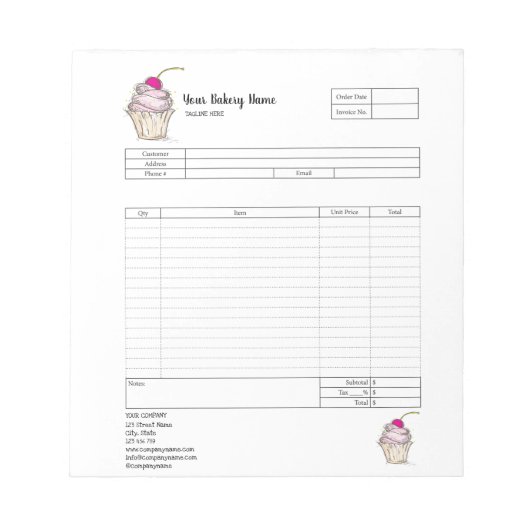 Formular für Bestellungen von Backwaren mit Kondit Notizblock (Vorderseite)