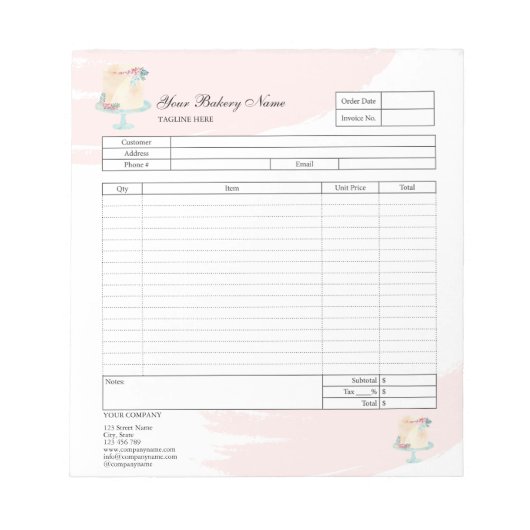 Formular für Bestellungen von Backwaren mit Kondit Notizblock (Vorderseite)