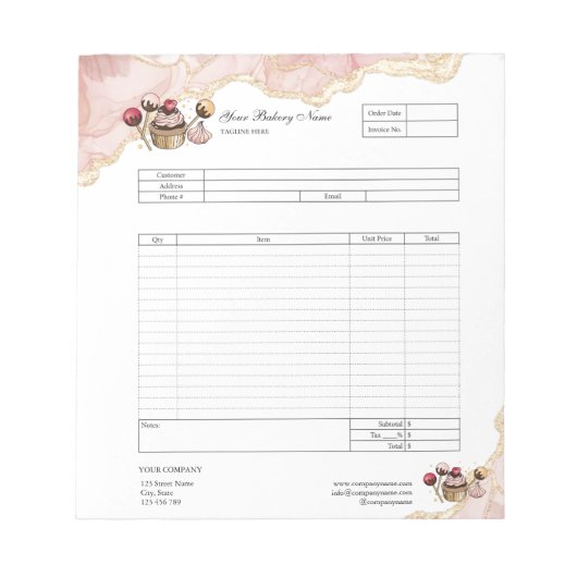 Formular für die Bestellung von Backwaren mit Kond Notizblock (Vorderseite)