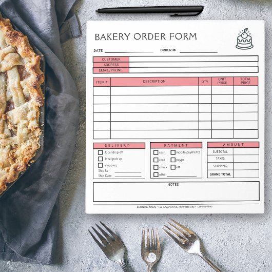 Formular für die Bestellung von Logo-Bakery Busine Notizblock