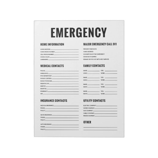 Formular für die Notfallorganisation Notizblock (Rotiert)