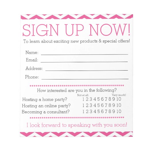 Formular für Zickzack Kontaktinformationen in Rosa Notizblock (Vorderseite)