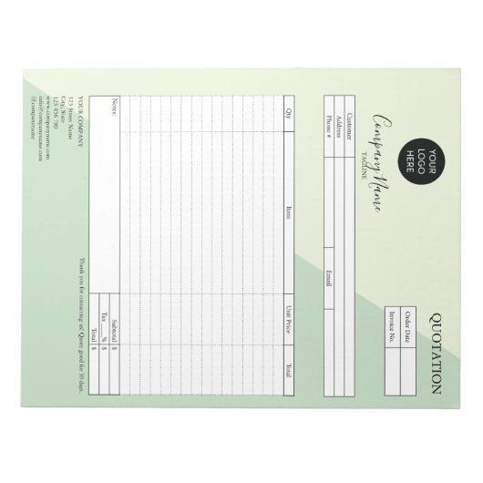 Formular Geschäftsanweisung, Rechnung, Logo-Nummer Notizblock (Vorderseite)