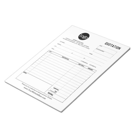 Formular Geschäftsanweisung, Rechnung oder Verkauf Notizblock (angewinkelt)