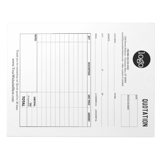 Formular Geschäftsanweisung, Rechnung oder Verkauf Notizblock (Vorderseite)