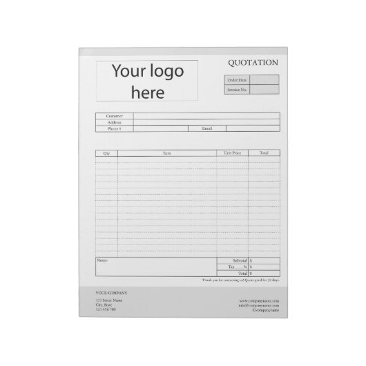 Formular Geschäftsanweisung, Rechnung oder Verkauf Notizblock (Rotiert)