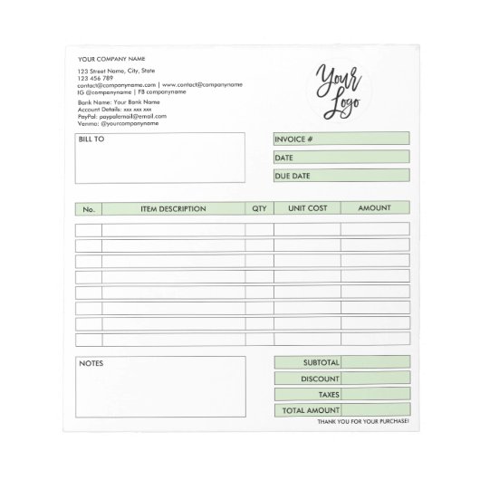 Formular-Geschäftsquotation Hinzufügen von Logo-No Notizblock (Vorderseite)