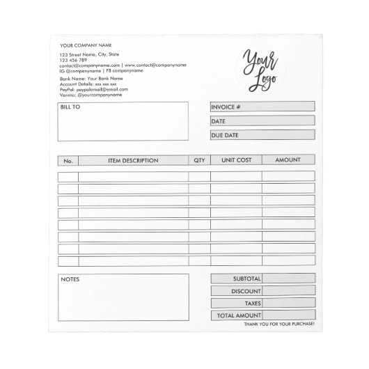 Formular-Geschäftsquotation Hinzufügen von Logo-No Notizblock (Vorderseite)