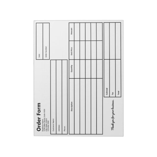 Formular Schwarz/Weiß-Geschäftsvorlage bestellen Notizblock (Rotiert)