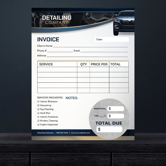 Formular zur Rechnungsstellung für Auto-Reinigungs Notizblock