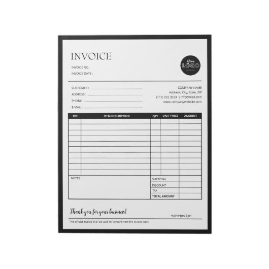 Formulare für die schwarzen, modernen Geschäftskon Notizblock (Rotiert)