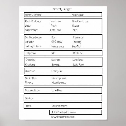 Formulare Monatlicher Haushalt. Verfolgen Sie Ihre Poster (Vorne)