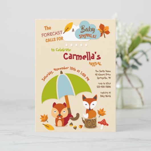 Forrest Animals Kinderdusche Einladung (Stehend Vorderseite)