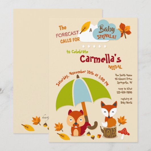 Forrest Animals Kinderdusche Einladung (Vorne/Hinten)