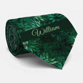 Forrest Green Botanisches Monogramm Krawatte (Gerollt)
